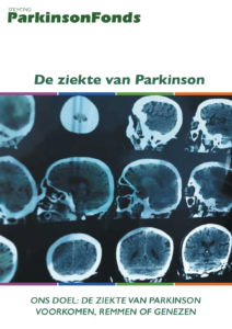 Cover foto van de brochure over de Ziekte van Parkinson met een scan van een menselijk schedel.